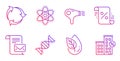 Loan percent, Chemistry dna and Organic product icons set. Hair dryer, Mail letter and Recycle signs. Vector