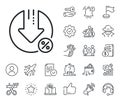 Loan percent decrease line icon. Discount sign. Salaryman, gender equality and alert bell. Vector