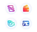 Loan percent, 24 hours and Debit card icons set. Loyalty program sign. Vector