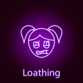loathing girl face icon in neon style. Element of emotions for mobile concept and web apps illustration. Signs and symbols can be
