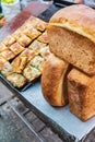 Loaves of bread for sale at the Panjshanbe Bazaar in Khujand