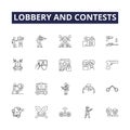 Lobbery and contests line vector icons and signs. Contests, Competition, Promotions, Prizes, Awards, Giveaways