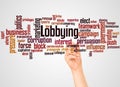 Lobbying word cloud and hand with marker concept