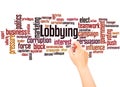 Lobbying word cloud and hand writing concept