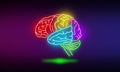 Lobes of Brain illustration in glowing neon light style