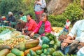 Lobesa Village, Punakha, Bhutan - September 11, 2016: Unidentified people at weekly farmers market.