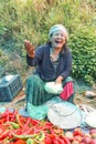 Lobesa Village, Punakha, Bhutan - September 11, 2016: Unidentified smiling woman at weekly farmers market.