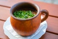 Lobio of red beans in a pot with herbs Royalty Free Stock Photo