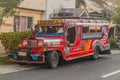 LOBOC, PHILIPPINES - FEB 10, 2018: Local mean of transport, jeepney, in Loboc village, Bohol island, Philippine