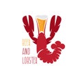 Lobster and beer negative vector design template Royalty Free Stock Photo
