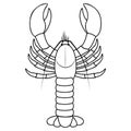 Lobster, black outline line vector illustration on white background Royalty Free Stock Photo