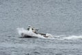 Lobster boat digging into oncoming wake Royalty Free Stock Photo