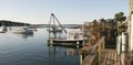 Lobster boat and pots on wharf Royalty Free Stock Photo