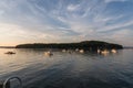 Lobster boats in Bar Harbor at Sunset