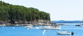 Lobster boats moored close to Island in Maine USA Royalty Free Stock Photo