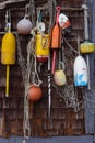 Lobster buoys with fishing nets Royalty Free Stock Photo