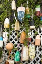 Lobster Buoys on wall in Maine Royalty Free Stock Photo