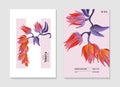 Lobster Claw Heliconia realistic nature print. Watercolor flower illustration, modern Ux Ui poster, summer exotic tropical plant
