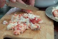 lobster crab meat slicing on wood for salad Royalty Free Stock Photo