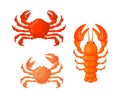 Lobster and crab vector flat illustration.