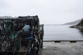 Lobster crates on a pier.. Royalty Free Stock Photo