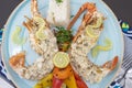 Lobster dish a la carte meal with white rice and vegetables Royalty Free Stock Photo