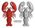 Lobster engraving vector illustration. Hand drawn crustacean in a vintage style Royalty Free Stock Photo