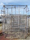 Lobster fishing cage in French West Indies fishing port. Inshore sea fishing concept. French Antilles Royalty Free Stock Photo