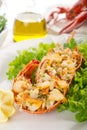 Lobster with green salad Royalty Free Stock Photo