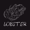Lobster. Hand-drawn sketch in a graphic style on the chalckboard. Vintage engraving illustration for poster. Isolated on black Royalty Free Stock Photo
