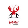 Lobster house logo combination illustration vector flat design