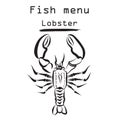 Lobster icon. Sea food menu label. Fish restraunt cover backgrou