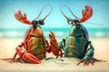 Lobster love. Lovely lobsters on the beach.