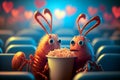 Lobster love. Lovely lobsters on a date, in the cinema