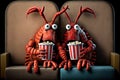 Lobster love. Lovely lobsters on a date, in the cinema.