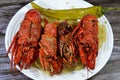 Lobster meal cooked and served, Lobsters are a family Nephropidae, Homaridae of marine crustaceans, with long bodies and muscular