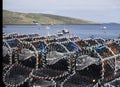 Lobster nets by the bay. Royalty Free Stock Photo