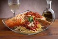 Lobster pasta with tomato sauce Royalty Free Stock Photo