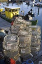 Lobster pots & fishing boat Royalty Free Stock Photo