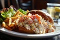 Lobster Roll Delight with Fries and Salad Royalty Free Stock Photo