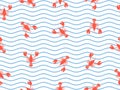 Lobster seamless pattern sea wave background. Seafood vector illustration.