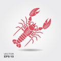 Lobster. Silhouette icon with shadow. Vector illustration