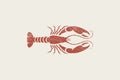 Lobster silhouette for seafood restaurant menu and logo hand drawn stamp effect vector illustration. Royalty Free Stock Photo