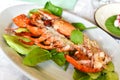 Lobster steamed with asian herb, Thai cooking style fusion food.