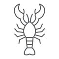 Lobster thin line icon, food and sea, cancer sign, vector graphics, a linear pattern on a white background.