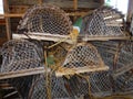 Old Wooden Lobster Traps Stacking on Pier in Nova Scotia Royalty Free Stock Photo
