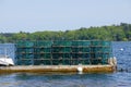 Lobster traps at a fishing pier in coastal Maine, New England Royalty Free Stock Photo