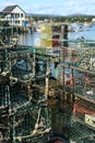 Lobster traps, with harbor in background Royalty Free Stock Photo
