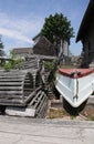 Lobster traps and row boat