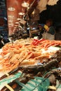 Fresh shellfish on the market desk.